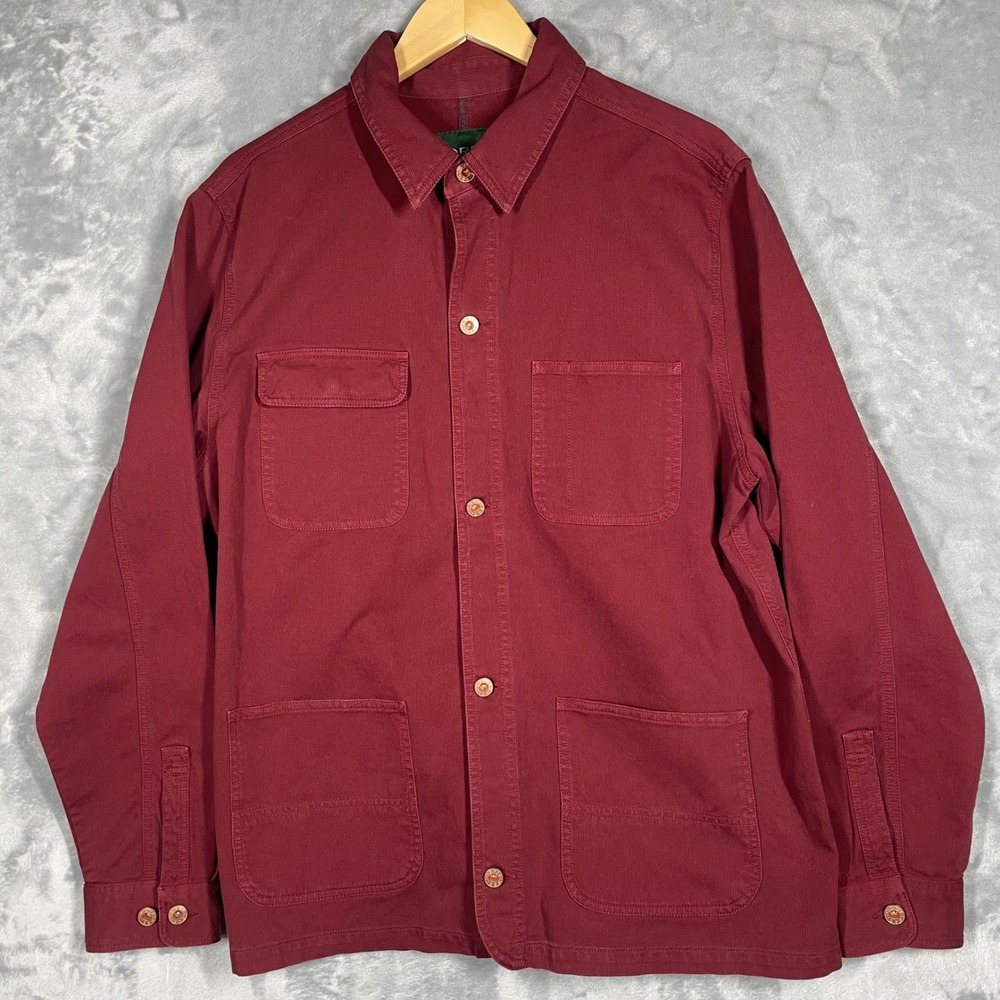 Orvis Mens Burgundy Red Cotton Micro Corduroy Chore Coat Field Jacket Large 24BY